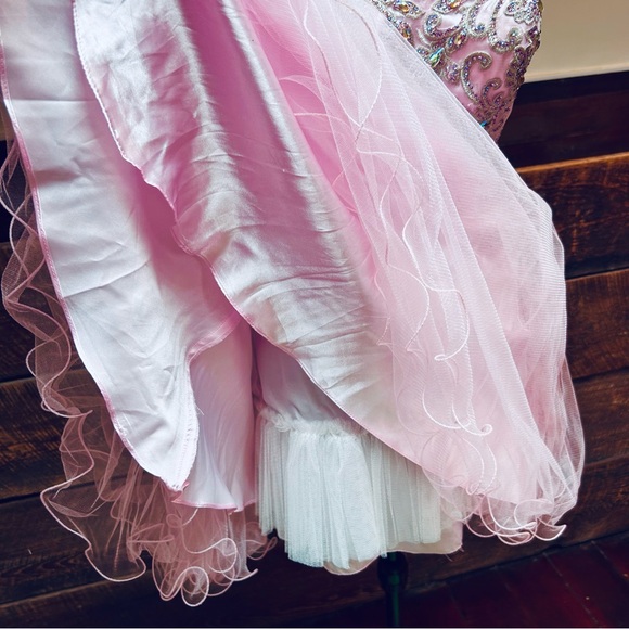 Ethereal Strapless Tulle Fairy Princess Pageant Mini Prom Dress Iridescent Gems - Picture 9 of 16